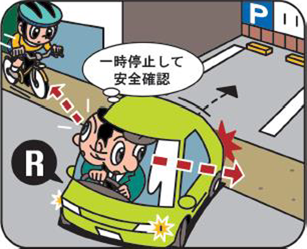 歩道や路側帯を横切るときは歩行者などに注意
