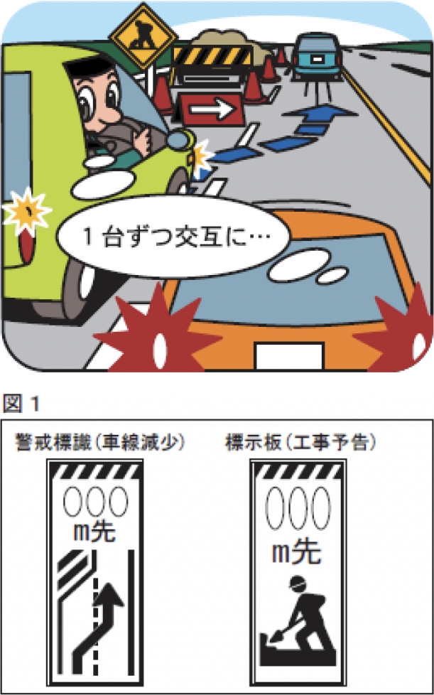道路工事等での車線規制による合流